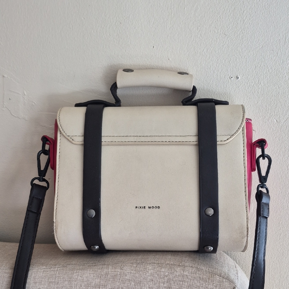 Pixie Mood Steph Vegan Leather beige/red Top Handle Boxy Crossbody Shoulder Bag